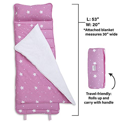Delta Children Nap Mat with Included Pillow and Blanket for Toddlers and Kids; Features Carry Handle with Strap Closure and Name Tag; Rollup Design is Ideal for Preschool and Daycare, Blushing Stars