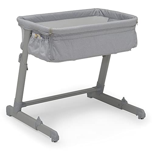 Delta Children babyGap Whisper Bedside Bassinet Sleeper with Breathable Mesh and Adjustable Heights - Lightweight Portable Crib - Made with Sustainable Materials, Grey Stripes