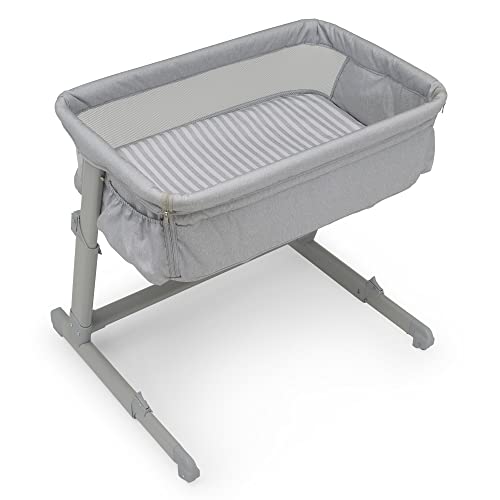 Delta Children babyGap Whisper Bedside Bassinet Sleeper with Breathable Mesh and Adjustable Heights - Lightweight Portable Crib - Made with Sustainable Materials, Grey Stripes