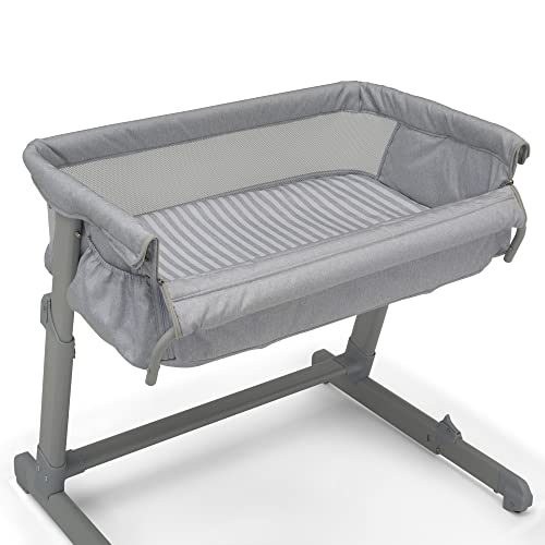 Delta Children babyGap Whisper Bedside Bassinet Sleeper with Breathable Mesh and Adjustable Heights - Lightweight Portable Crib - Made with Sustainable Materials, Grey Stripes