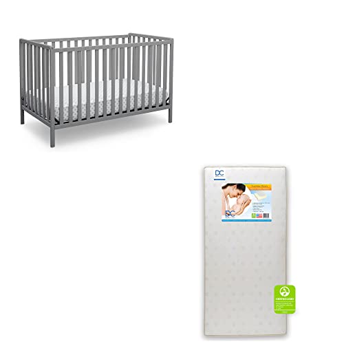 Delta Children Heartland 4-in-1 Convertible Crib, Grey with Twinkle Stars Crib & Toddler Mattress