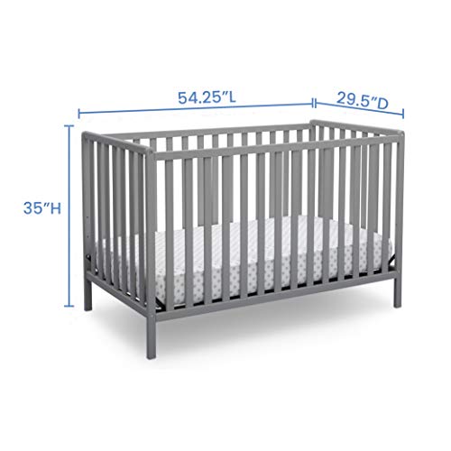 Delta Children Heartland 4-in-1 Convertible Crib, Grey with Twinkle Stars Crib & Toddler Mattress