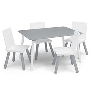 delta children kids table and chair set (4 chairs included) – ideal for arts & crafts, snack time, homeschooling, homework & more, grey/white