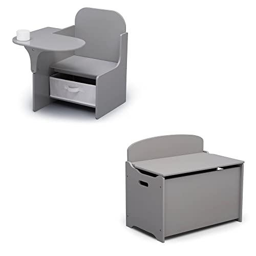 Delta Children MySize Chair Desk with Storage Bin + MySize Deluxe Toy Box, Grey (Bundle)