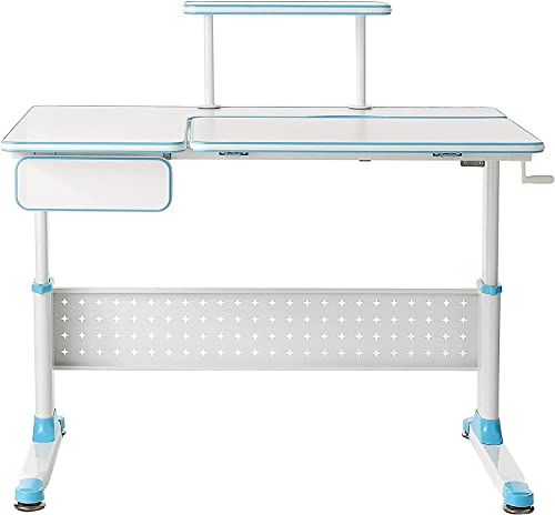 ApexDesk Little Soleil DX 43" Children's Height Adjustable Study Desk w/Integrated Shelf & Drawer (Desk+Chair Bundle – Blue)