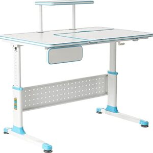 ApexDesk Little Soleil DX 43" Children's Height Adjustable Study Desk w/Integrated Shelf & Drawer (Desk+Chair Bundle – Blue)