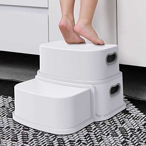 Glamore 2 Step Stool for Kids, Toddler Step Stool, Kids Step Stool for Bathroom Sink, Potty Training, Toilet Stool, Slip Resistant, Dual Height 4.5"- 9.4", Dual Width 5"- 6", White 1 Pack