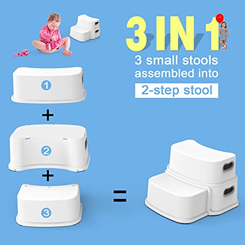 Glamore 2 Step Stool for Kids, Toddler Step Stool, Kids Step Stool for Bathroom Sink, Potty Training, Toilet Stool, Slip Resistant, Dual Height 4.5"- 9.4", Dual Width 5"- 6", White 1 Pack