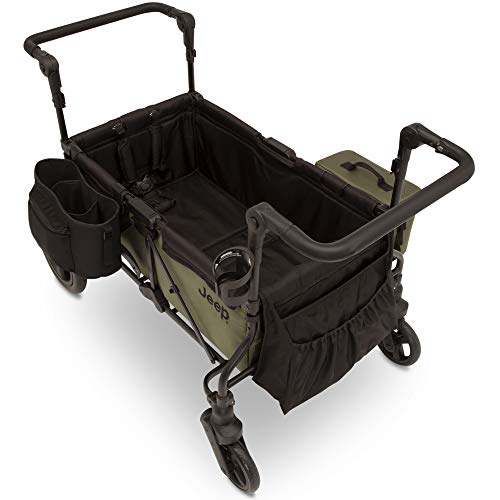 Jeep Deluxe Wrangler Stroller Wagon by Delta Children - Includes Cooler Bag, Parent Organizer and Car Seat Adapter, Black/Green