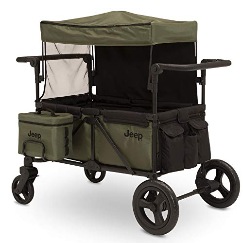 Jeep Deluxe Wrangler Stroller Wagon by Delta Children - Includes Cooler Bag, Parent Organizer and Car Seat Adapter, Black/Green