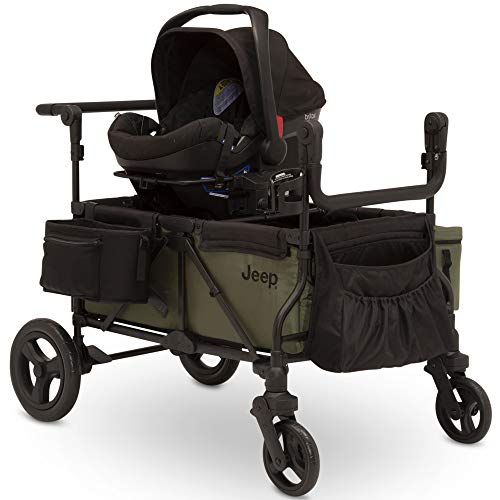 Jeep Deluxe Wrangler Stroller Wagon by Delta Children - Includes Cooler Bag, Parent Organizer and Car Seat Adapter, Black/Green