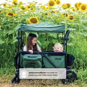 Jeep Deluxe Wrangler Stroller Wagon by Delta Children - Includes Cooler Bag, Parent Organizer and Car Seat Adapter, Black/Green