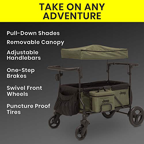 Jeep Deluxe Wrangler Stroller Wagon by Delta Children - Includes Cooler Bag, Parent Organizer and Car Seat Adapter, Black/Green