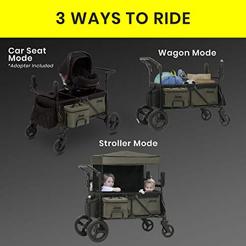 Jeep Deluxe Wrangler Stroller Wagon by Delta Children - Includes Cooler Bag, Parent Organizer and Car Seat Adapter, Black/Green