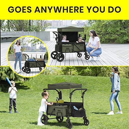 Jeep Deluxe Wrangler Stroller Wagon by Delta Children - Includes Cooler Bag, Parent Organizer and Car Seat Adapter, Black/Green