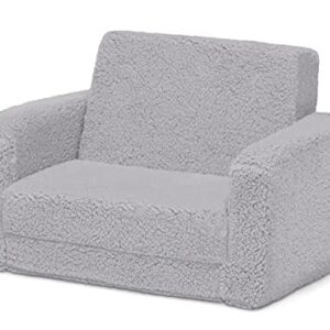 Delta Children Cozee Flip-Out Sherpa 2-in-1 Convertible Chair to Lounger for Kids, Grey