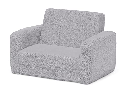 Delta Children Cozee Flip-Out Sherpa 2-in-1 Convertible Chair to Lounger for Kids, Grey