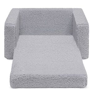 Delta Children Cozee Flip-Out Sherpa 2-in-1 Convertible Chair to Lounger for Kids, Grey