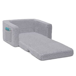 Delta Children Cozee Flip-Out Sherpa 2-in-1 Convertible Chair to Lounger for Kids, Grey