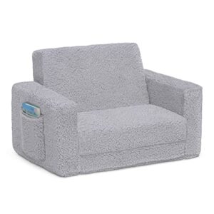 Delta Children Cozee Flip-Out Sherpa 2-in-1 Convertible Chair to Lounger for Kids, Grey