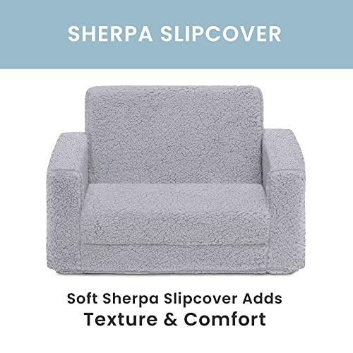 Delta Children Cozee Flip-Out Sherpa 2-in-1 Convertible Chair to Lounger for Kids, Grey