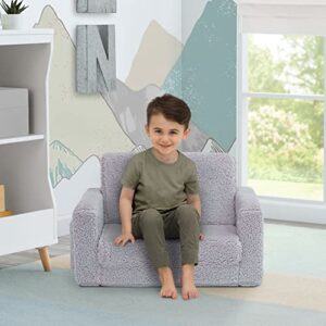 Delta Children Cozee Flip-Out Sherpa 2-in-1 Convertible Chair to Lounger for Kids, Grey