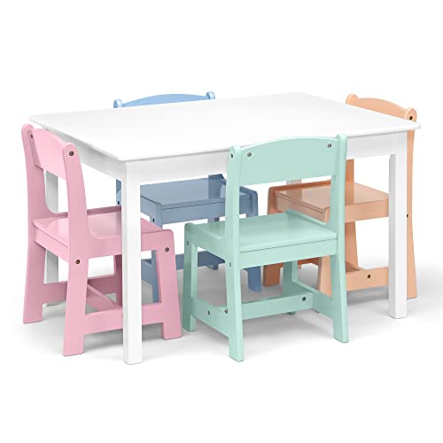 Delta Children MySize Kids Table with 4 Chairs, Bianca White/Pastel