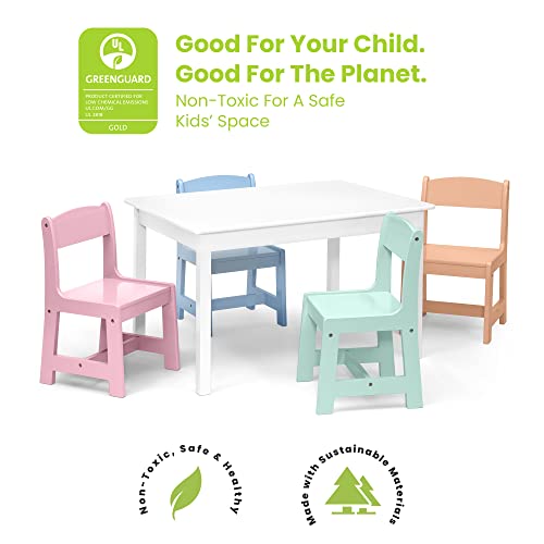 Delta Children MySize Kids Table with 4 Chairs, Bianca White/Pastel