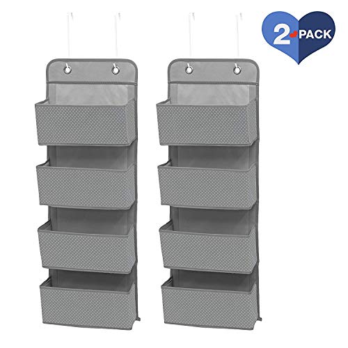 Delta Children 4 Pocket Over The Door Hanging Organizer Easy Storage/Organization Solution - Versatile and Accessible in Any Room in the House, Dove Grey, (Pack of 2)