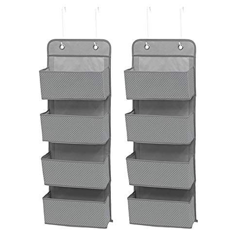 Delta Children 4 Pocket Over The Door Hanging Organizer Easy Storage/Organization Solution - Versatile and Accessible in Any Room in the House, Dove Grey, (Pack of 2)