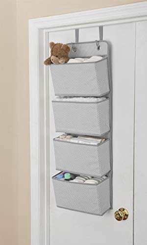 Delta Children 4 Pocket Over The Door Hanging Organizer Easy Storage/Organization Solution - Versatile and Accessible in Any Room in the House, Dove Grey, (Pack of 2)