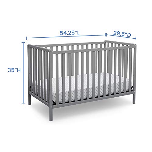 Delta Children Heartland 4-in-1 Convertible Crib, Grey + Delta Children Twinkle Galaxy Dual Sided Recycled Fiber Core Crib and Toddler Mattress (Bundle)