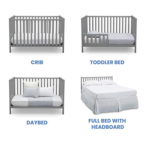 Delta Children Heartland 4-in-1 Convertible Crib, Grey + Delta Children Twinkle Galaxy Dual Sided Recycled Fiber Core Crib and Toddler Mattress (Bundle)