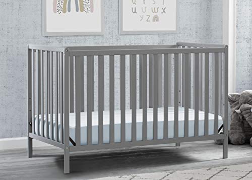 Delta Children Heartland 4-in-1 Convertible Crib, Grey + Delta Children Twinkle Galaxy Dual Sided Recycled Fiber Core Crib and Toddler Mattress (Bundle)