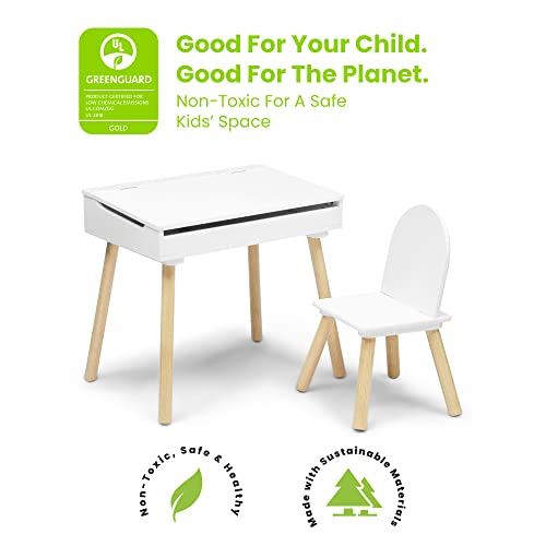 Delta Children Ollie Lift-Top Desk and Chair for Toddlers & Up - Greenguard Gold Certified, Bianca White/Natural