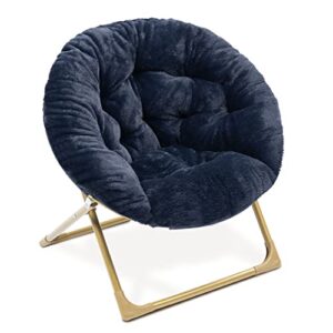 milliard mini cozy chair for kids, sensory faux fur folding saucer chair for toddlers, navy blue