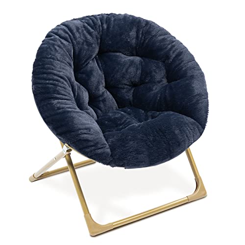 Milliard Mini Cozy Chair for Kids, Sensory Faux Fur Folding Saucer Chair for Toddlers, Navy Blue