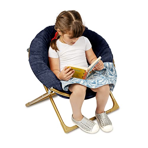 Milliard Mini Cozy Chair for Kids, Sensory Faux Fur Folding Saucer Chair for Toddlers, Navy Blue