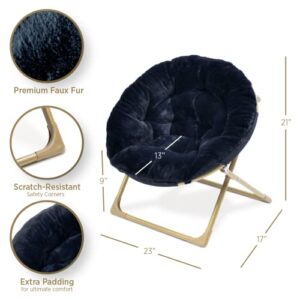 Milliard Mini Cozy Chair for Kids, Sensory Faux Fur Folding Saucer Chair for Toddlers, Navy Blue