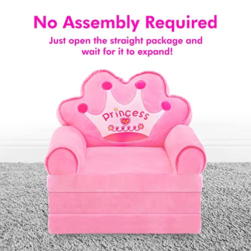 MOONBEEKI Kids Couch Fold Out, Foldable Princess Chair for Toddlers 1-3, Sofa Bed for Kids Folding Toddler Bed Lounger Chair for Bedroom, Toddler Couch Bed for Girl (Pink)