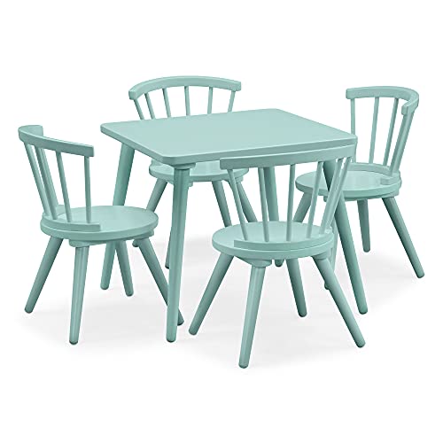 Delta Children Windsor Kids Wood Table and Chair Set (4 Chairs Included) - Ideal for Arts & Crafts, Snack Time, Homeschooling, Homework & More, Aqua