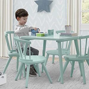 Delta Children Windsor Kids Wood Table and Chair Set (4 Chairs Included) - Ideal for Arts & Crafts, Snack Time, Homeschooling, Homework & More, Aqua