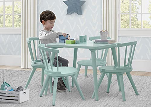 Delta Children Windsor Kids Wood Table and Chair Set (4 Chairs Included) - Ideal for Arts & Crafts, Snack Time, Homeschooling, Homework & More, Aqua