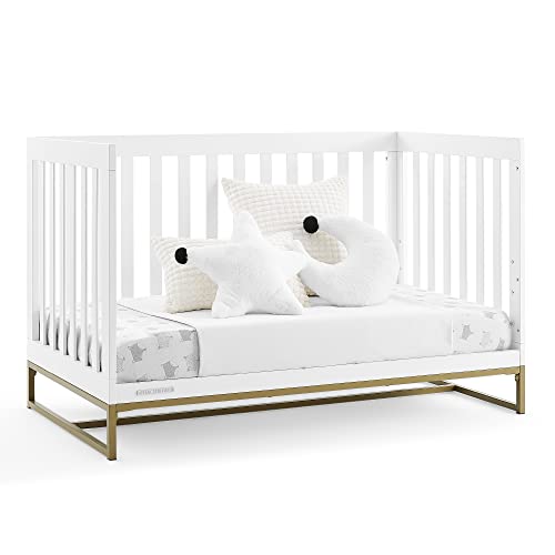 Delta Children Jade 4-in-1 Convertible Crib - Greenguard Gold Certified, Bianca White/Bronze