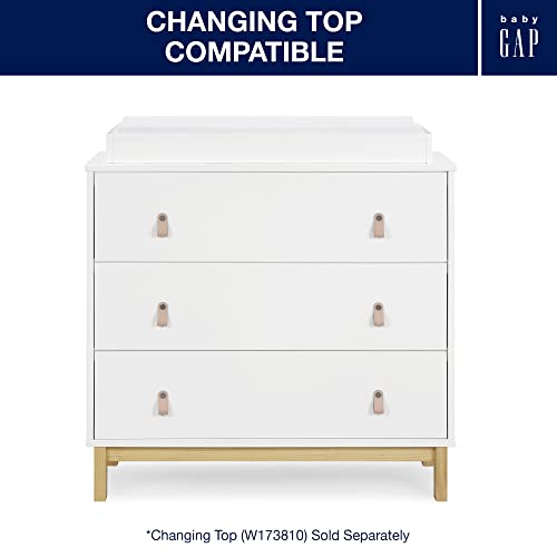 babyGap Legacy 3 Drawer Dresser with Leather Pulls - Greenguard Gold Certified, Bianca White/Natural