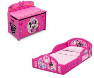 delta children minnie mouse sleep & play toddler bed and toy box -bedroom set