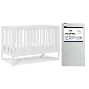 Delta Children Tribeca 4-in-1 Baby Convertible Crib + Serta Perfect Slumber Dual Sided Recycled Fiber Core Crib & Toddler Mattress - Waterproof, Hypoallergenic, GREENGUARD Gold Certified, Bianca White