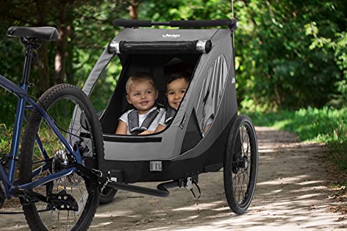 Jeep Everest 2-in-1 Child Bike Trailer and Stroller for 2 Kids by Delta Children | 2-Seater Lightweight Multisport Trailer with Converts to Jogging Stroller | Compact Fold for Travel and Storage, Grey