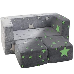 memorecool kids couch toddler sofa, star glowsofa 3 in 1 fold out kids sofa, modular toddler couch for boys, children convertible plush sofa play set and sofa bed
