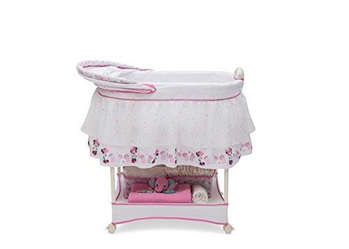 Delta Children Gliding Bedside Bassinet - Portable Crib with Lights, Sounds and Vibration, Disney Minnie Mouse Boutique